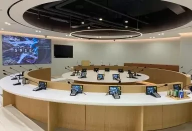 An LED video wall in a conference room