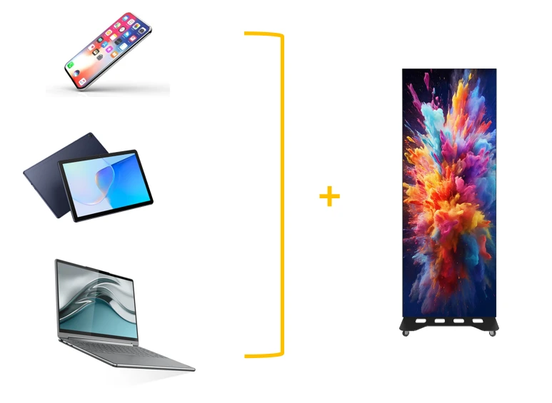 A phone, a tablet and a laptop beside a DVXP Series poster