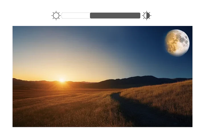 Un paisaje al atardecer mostrado con alto brillo